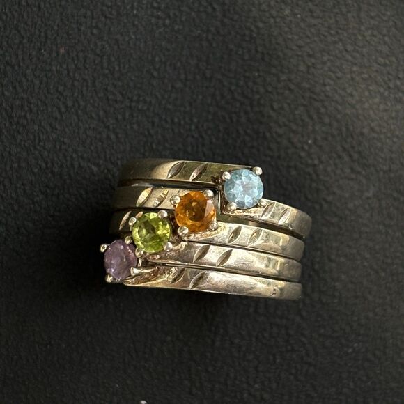RARE Silpada 925 Sterling Silver Multi Gemstone Stacking Rings Set of 4 Size 7.5 - Picture 2 of 7